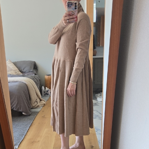 Lauren Manoogian Brown Cowl Neck A-Line Sweater Dress, Hygee, Scandi Style, EUC - Picture 3 of 9